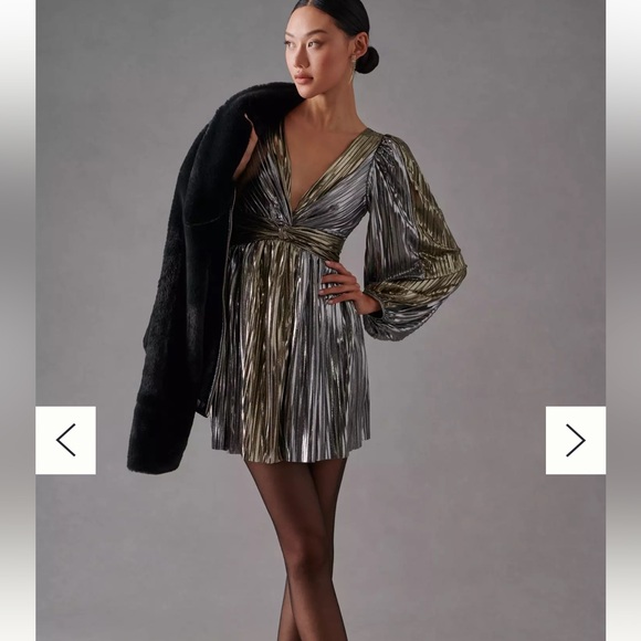 Anthropologie Sabina Musayev Metallic Balloon-Sleeve Mini Dress - Picture 1 of 13